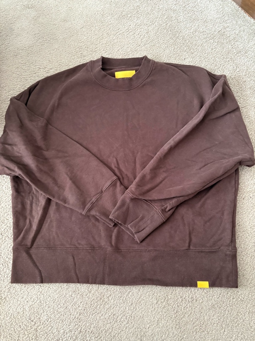 Men's Chocolate Brown Crewneck Sweatshirt with Yellow Accent